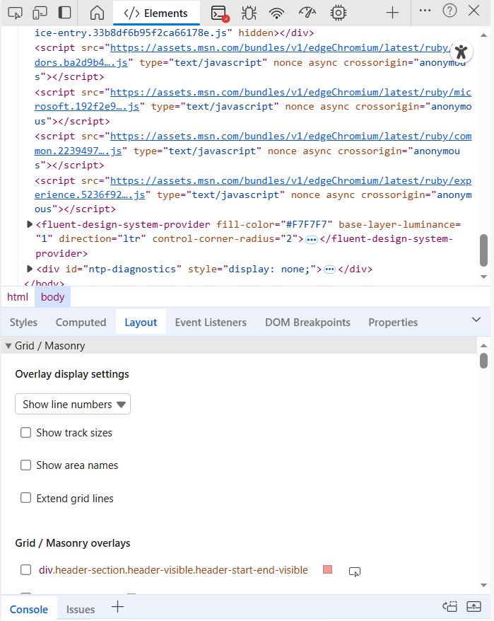 Chromium devtools screenshot